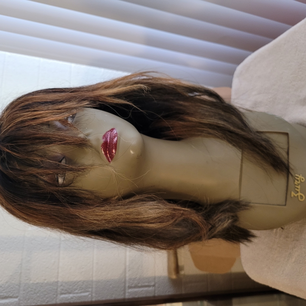 Human Hair Lace Front Stylish Black/Brown Wig for Women